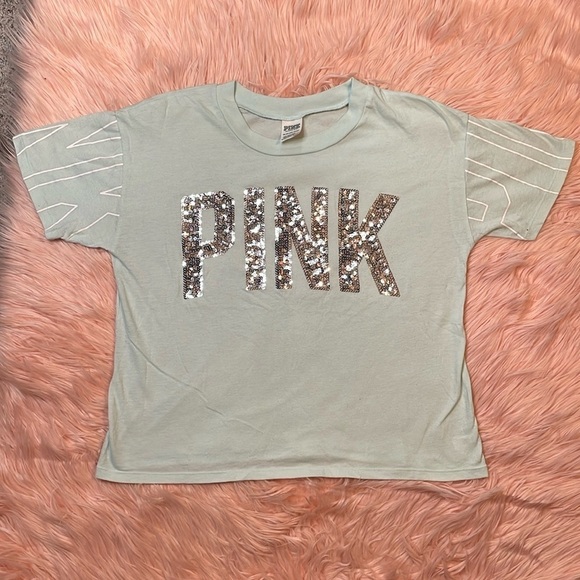 PINK Victoria’s Secret Oversized Sequin T-Shirt Size XS - Picture 1 of 6